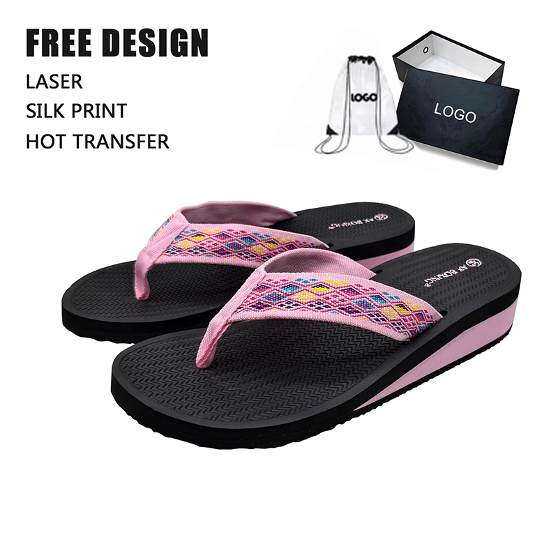 Wholesale Custom EVA Wedge Flip Flops – Ladies Platform Summer Sandals with Fabric Strap