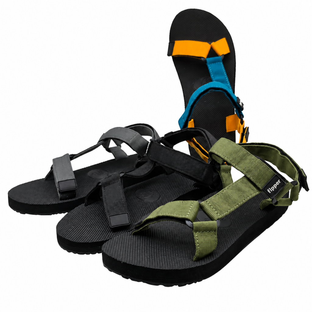 Men's outdoor sports sandals with fabric straps and black EVA soles in multiple colors