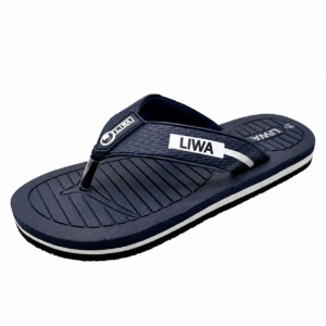 Men's navy EVA flip flops with PU straps and textured outsole