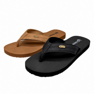 Men's black and brown PU thong sandals with lightweight EVA soles