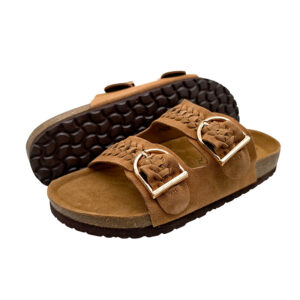 Custom Two Buckles Cork Slide Sandals – Women PU Upper OEM Supplier