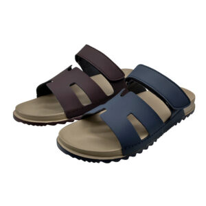 Men PU Leather Slide Sandals with Adjustable Strap Non Slip Summer Casual Slippers