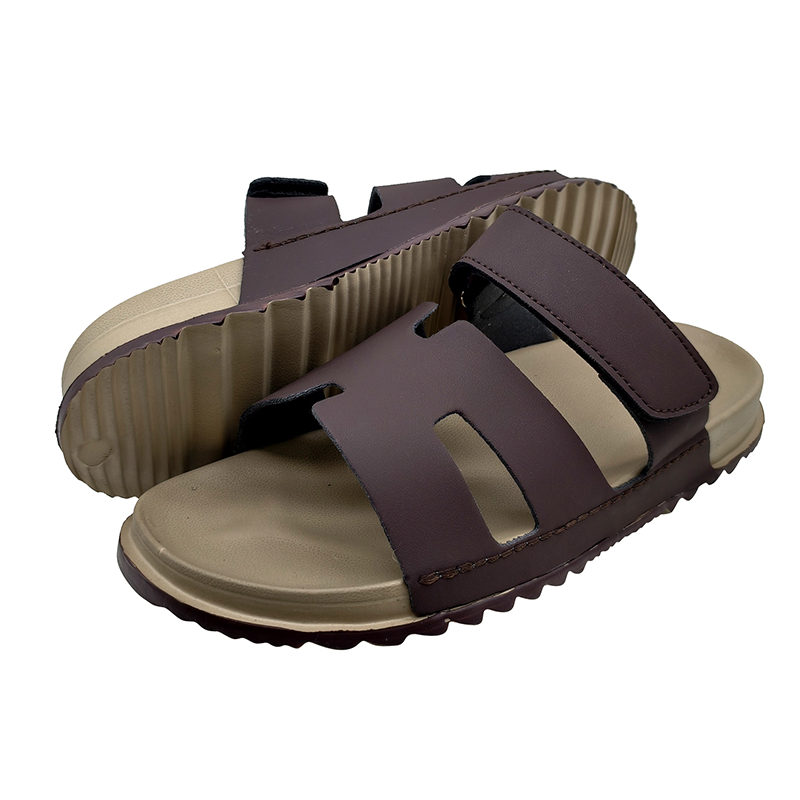 Men PU Leather Slide Sandals with Adjustable Strap Non Slip Summer Casual Slippers - Image 2