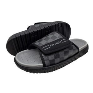 Wholesale Men's Slide Sandals Adjustable Strap Plaid PU Upper Non Slip Summer Slippers OEM ODM Manufacturer